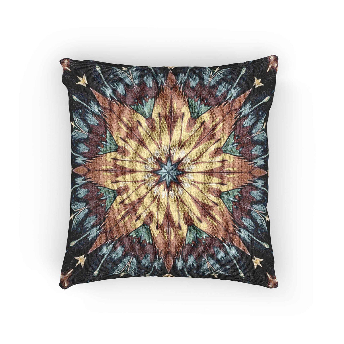 Geometric Starburst Mandala Woven Pillow | Boho Home Decor, Kilim Style