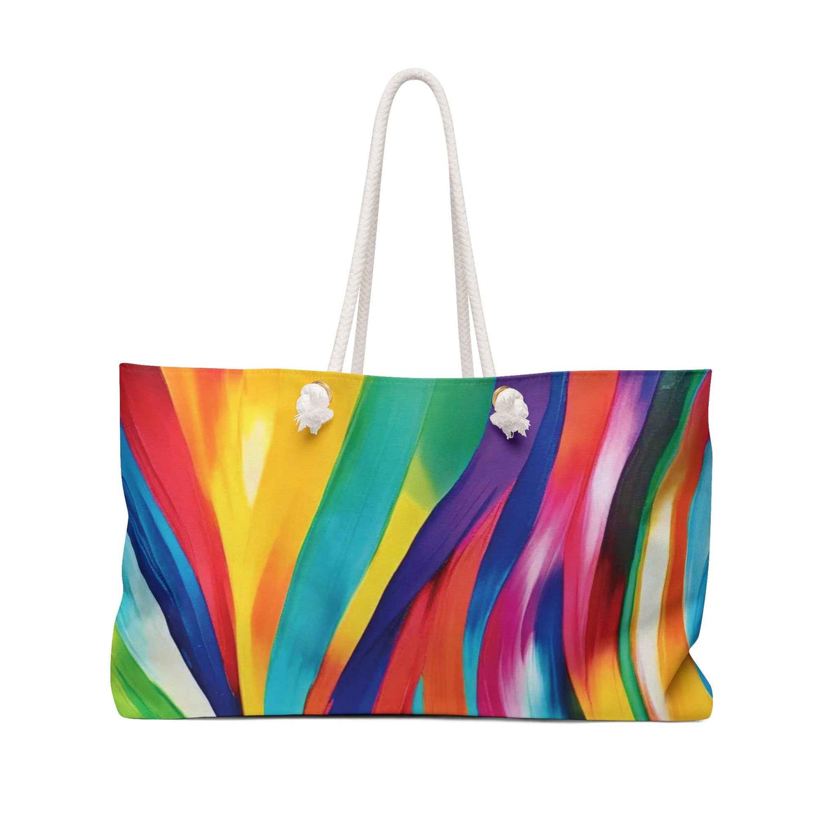 Colorful Abstract Wave Weekender Bag | Rainbow Stripes  Large Tote Bag