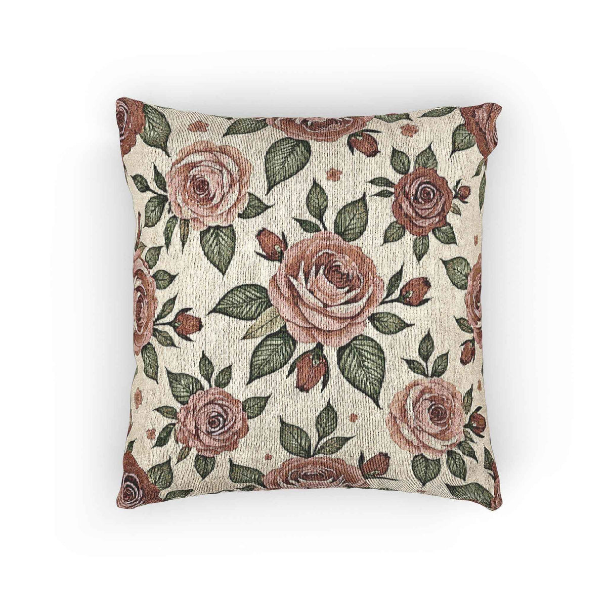 Vintage Rose Floral Woven Pillow | Tapestry Rose Throw Pillow