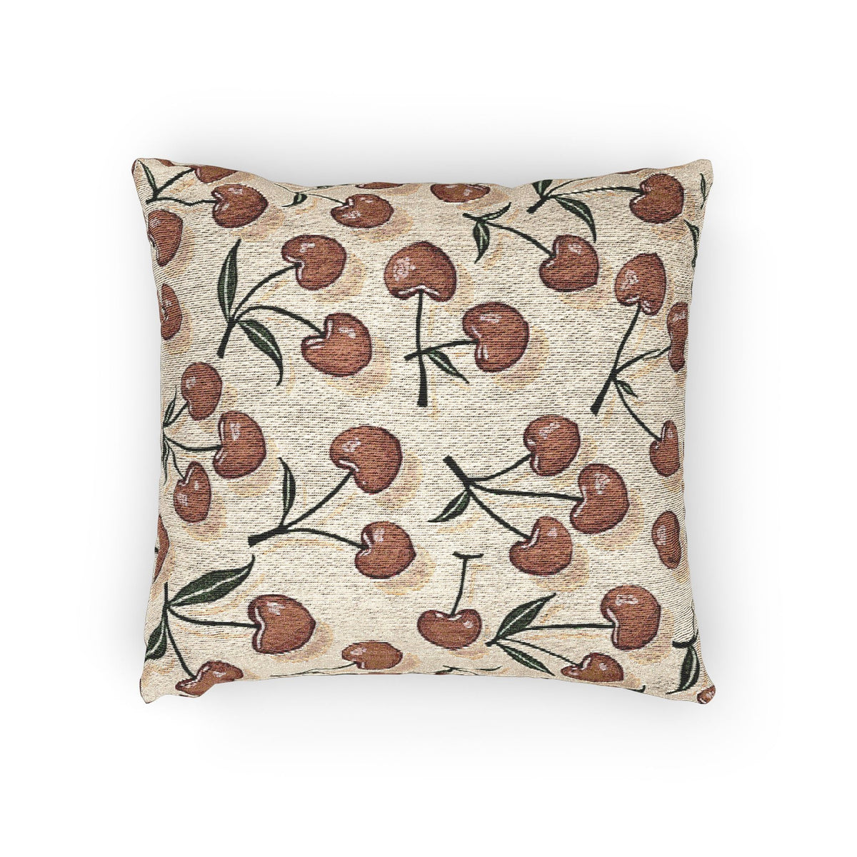 Cherry Pattern Woven Pillow — Rustic Farmhouse Decorative Throw Cushion