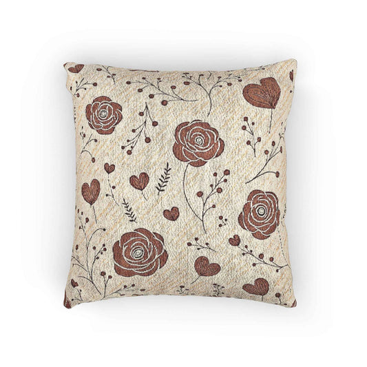 Vintage Rose Pattern Woven Pillow | Floral Hearts Boho Home Decor