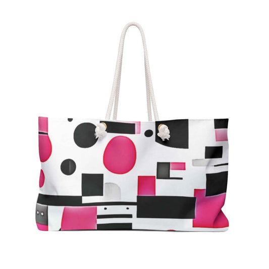 Pink Black Geometric Weekender Bag | Abstract Shapes Large Tote Bag