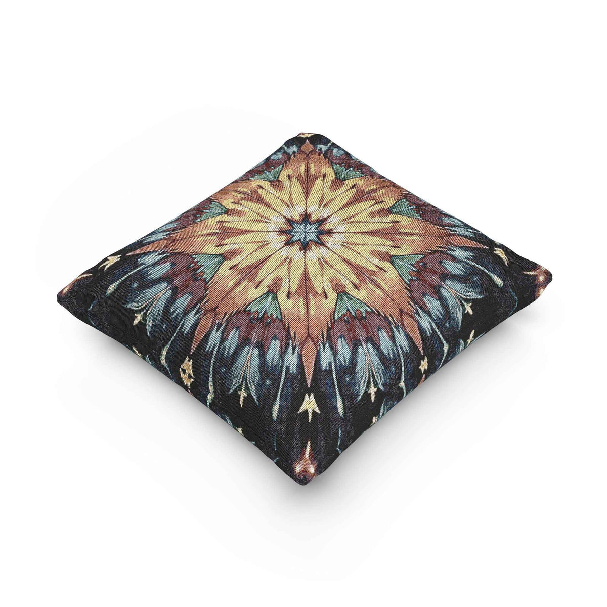 Geometric Starburst Mandala Woven Pillow | Boho Home Decor, Kilim Style