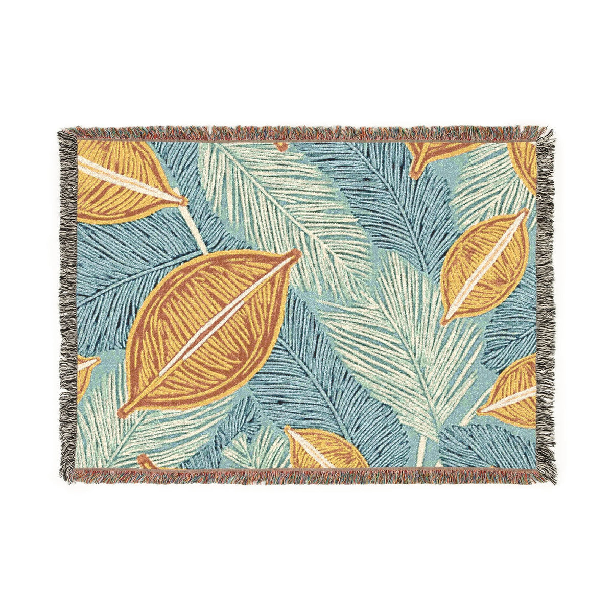 Tropical Leaf Woven Blanket — Cozy Decorative Throw for Living Room & Patio