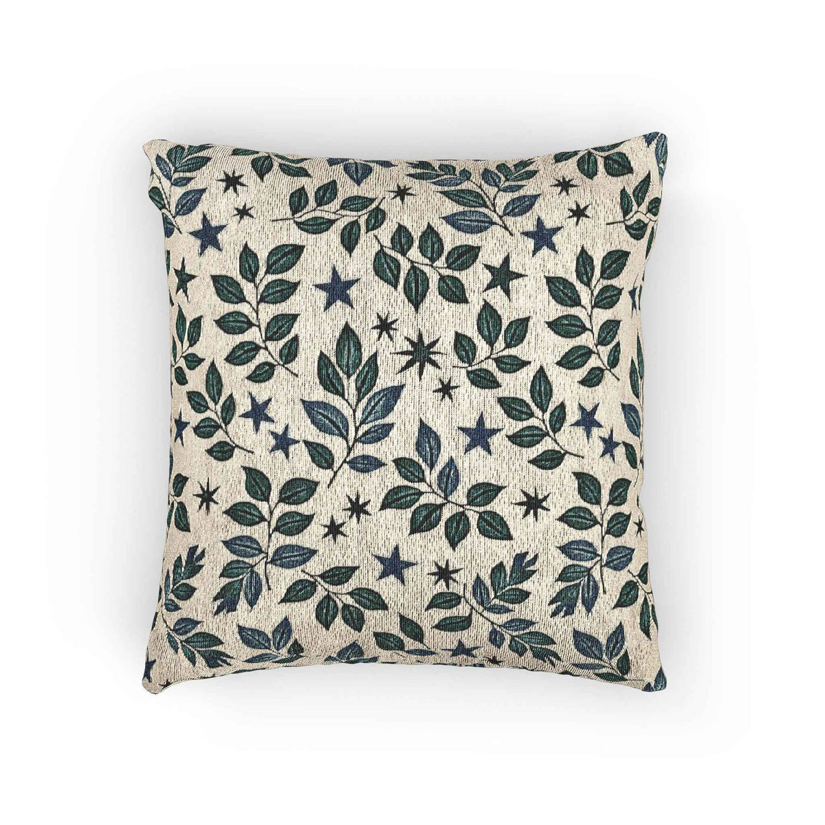 Leaf and Star Pattern Woven Pillow | Botanical Throw Cushion