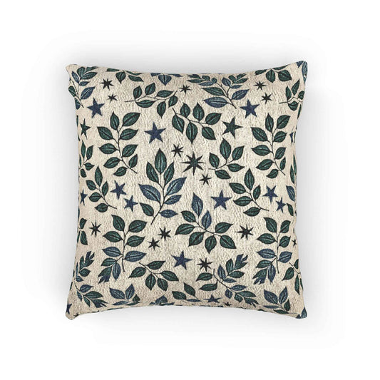 Leaf and Star Pattern Woven Pillow | Botanical Throw Cushion
