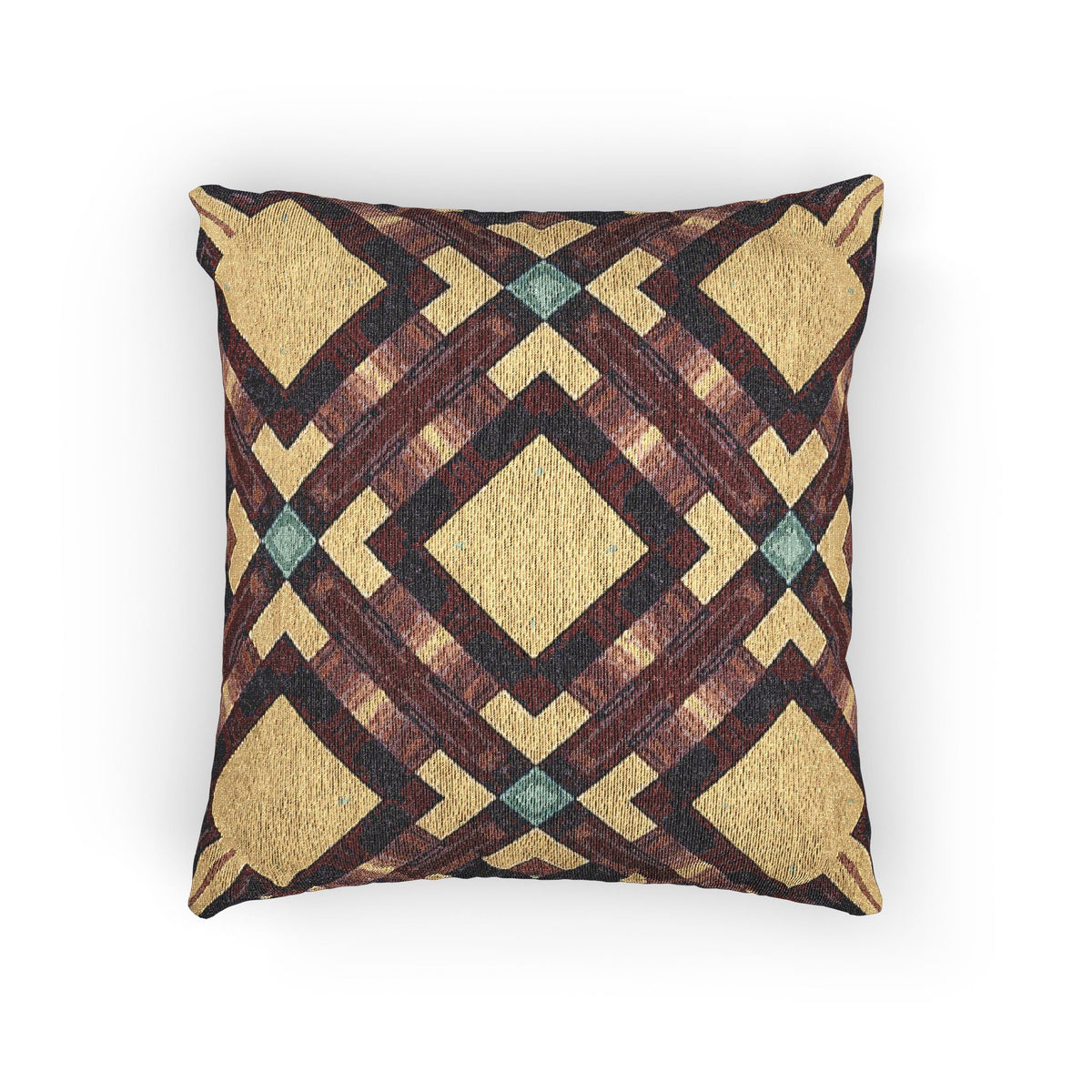 Woven Pillow — Geometric Boho Throw Pillow with Warm Earth Tones