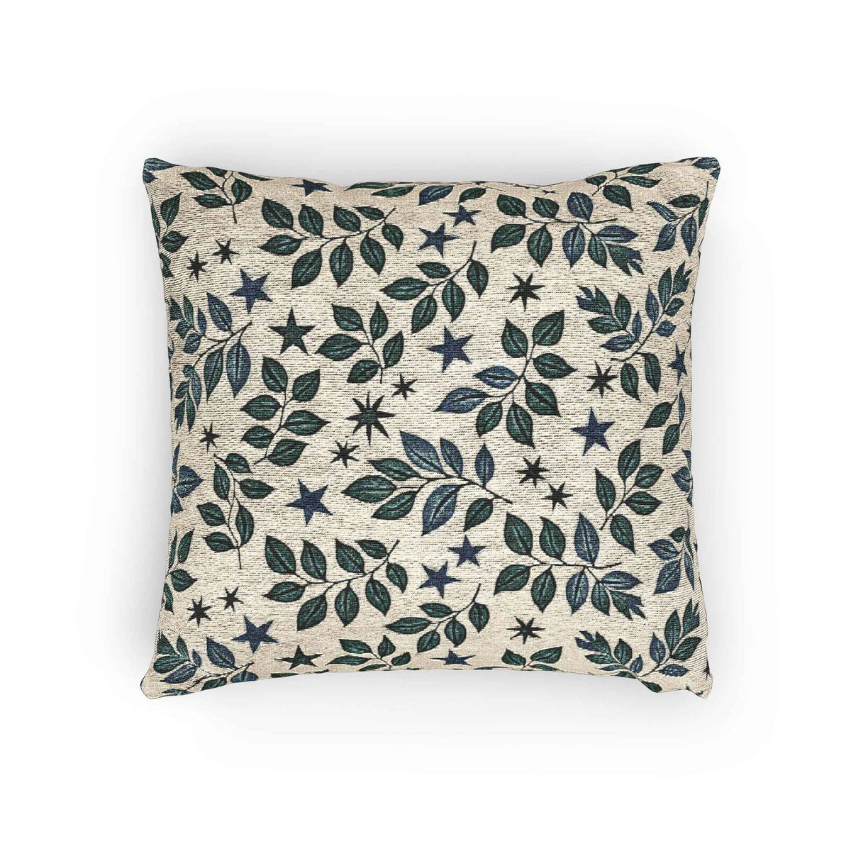 Leaf and Star Pattern Woven Pillow | Botanical Throw Cushion