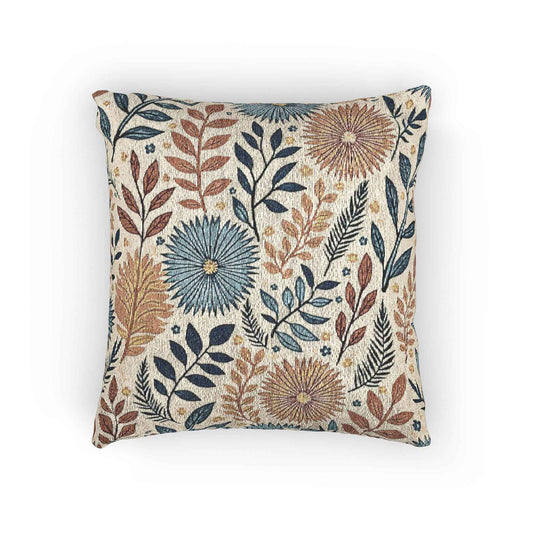 Boho Floral Woven Pillow | Textured Daisy Leaves Decorative Pillow