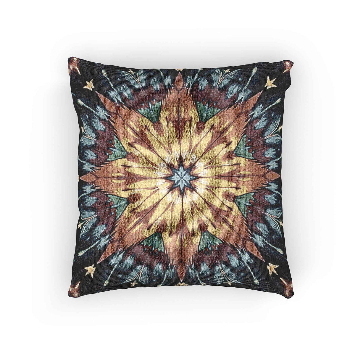 Geometric Starburst Mandala Woven Pillow | Boho Home Decor, Kilim Style