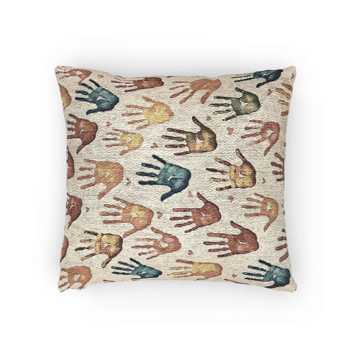 Multicolor Handprint Pattern Woven Pillow | Boho Decorative Throw Pillow