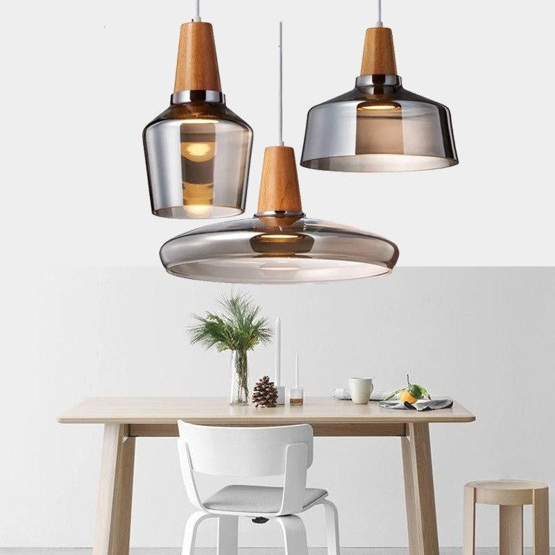 Modern Glass Pendant Light With Wood Accent