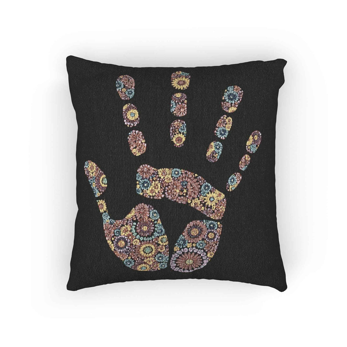 Mosaic Handprint Woven Pillow | Colorful Geometric Hand Throw Pillow