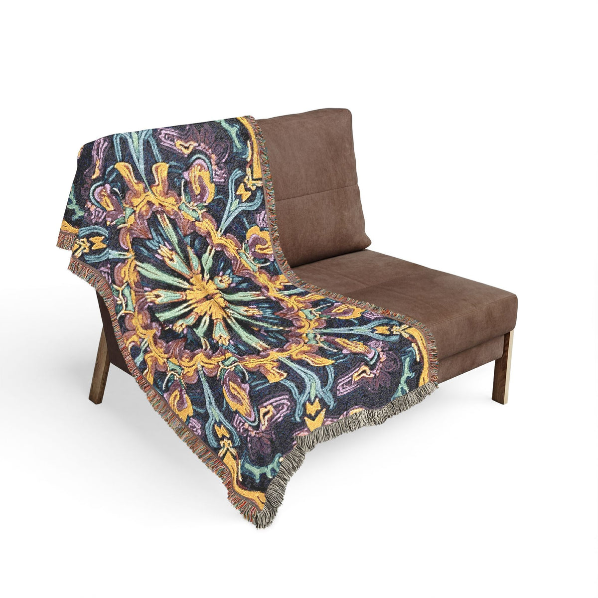 Bohemian Mosaic Woven Blanket — Vintage Tile Medallion Blanket Throw