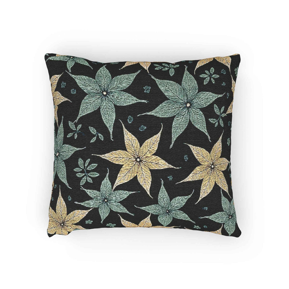 Star Floral Pattern Woven Pillow | Teal Gold Floral Throw Pillow