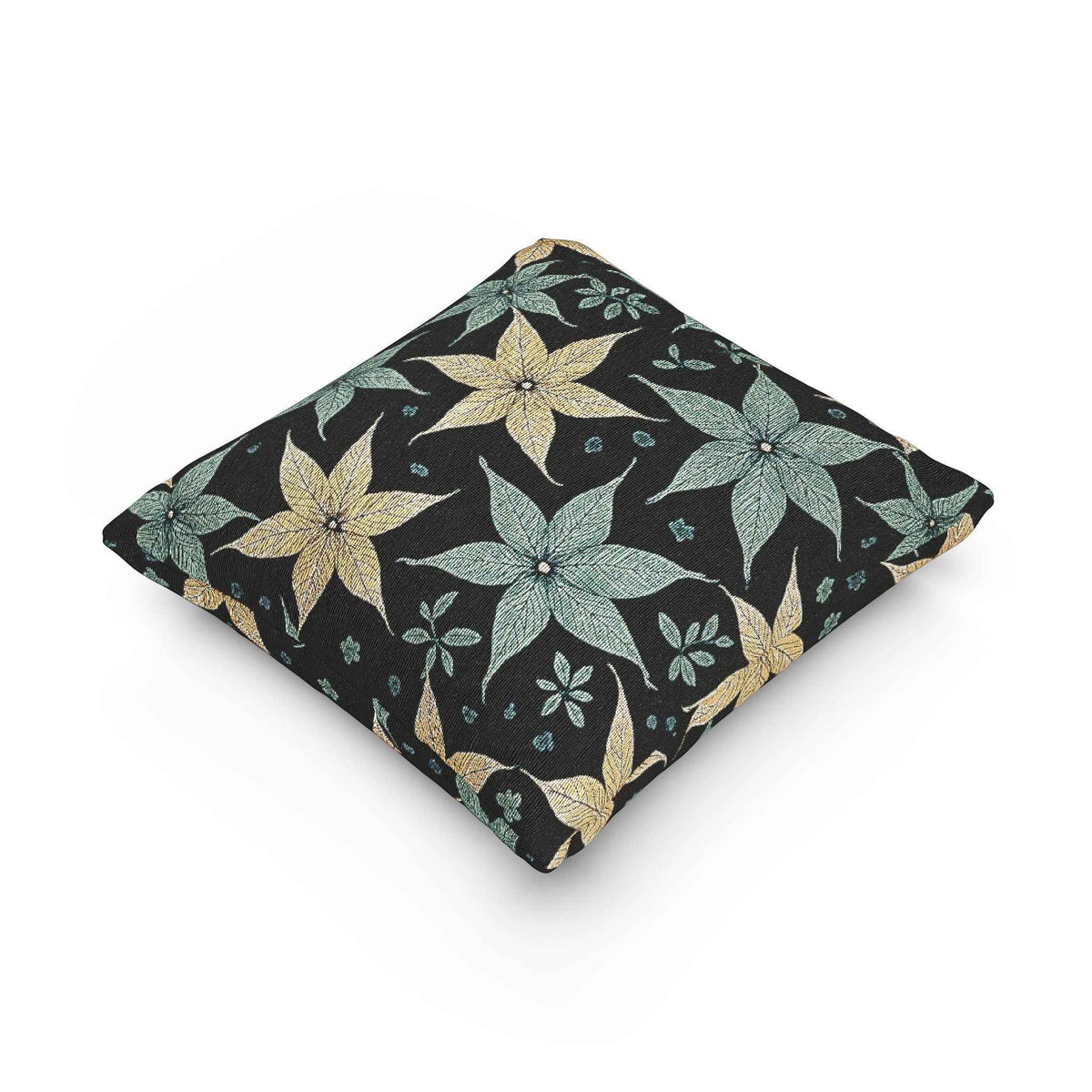 Star Floral Pattern Woven Pillow | Teal Gold Floral Throw Pillow
