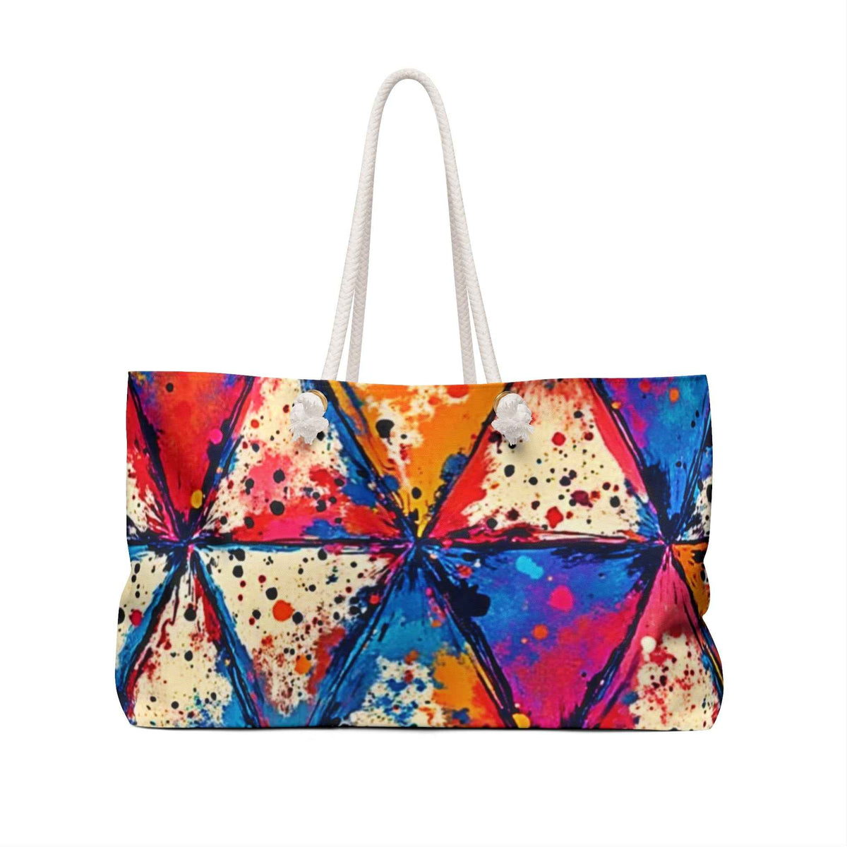 Colorful Geometric Triangle Print Weekender Bag | Abstract Splash Pattern, Large Tote Bag