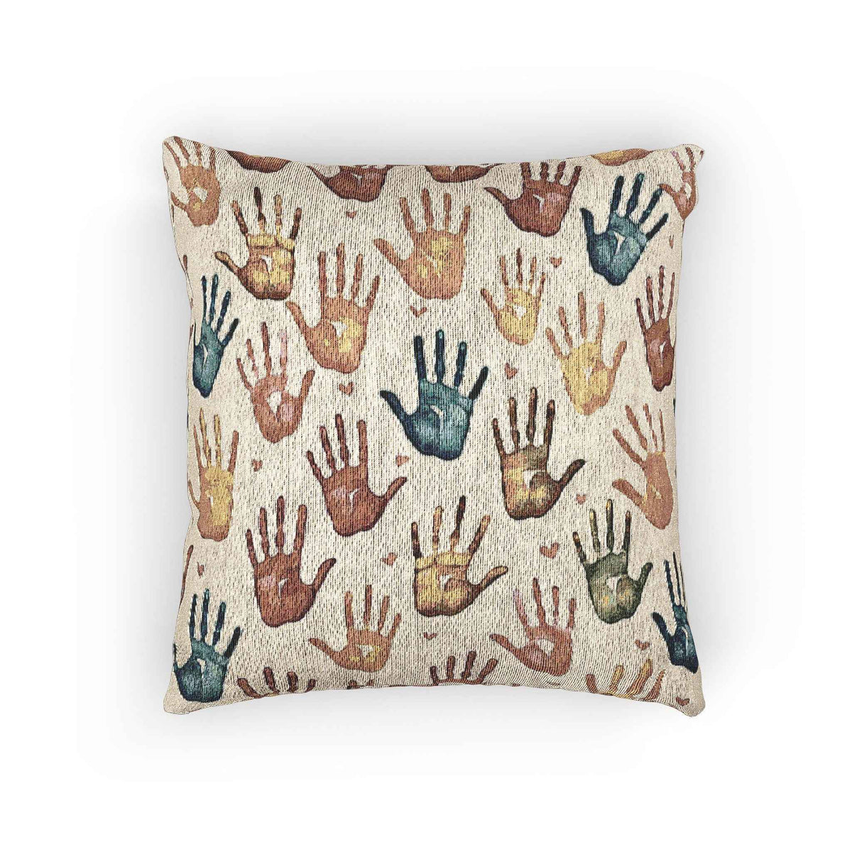 Multicolor Handprint Pattern Woven Pillow | Boho Decorative Throw Pillow