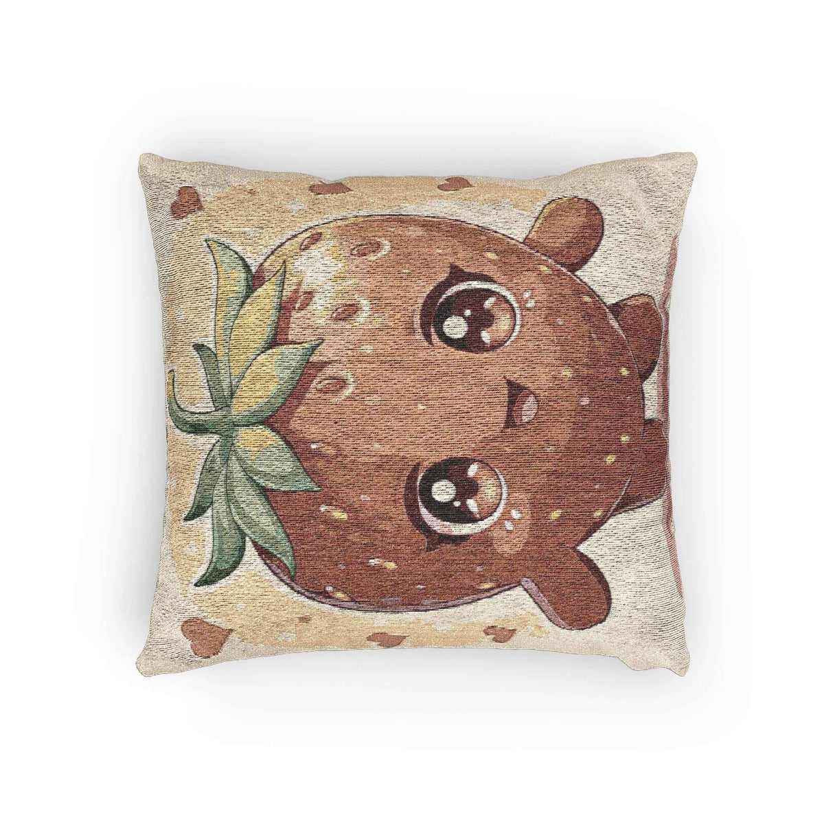 Kawaii Strawberry Character Pillow | Woven Decorative Pillow