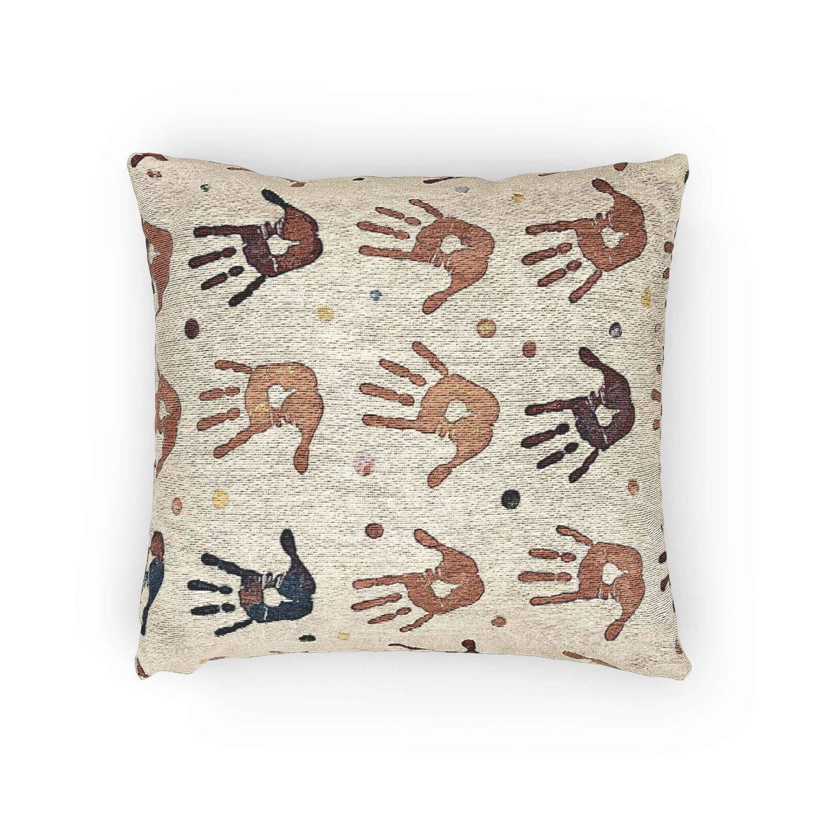 Handprint Pattern Woven Pillow | Boho Tribal Decorative Cushion