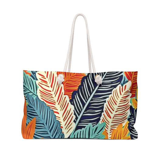 Tropical Feather Print Weekender Bag | Colorful Leaf Pattern | Large Tote Bag | mom on the go bag | everyday mom bag