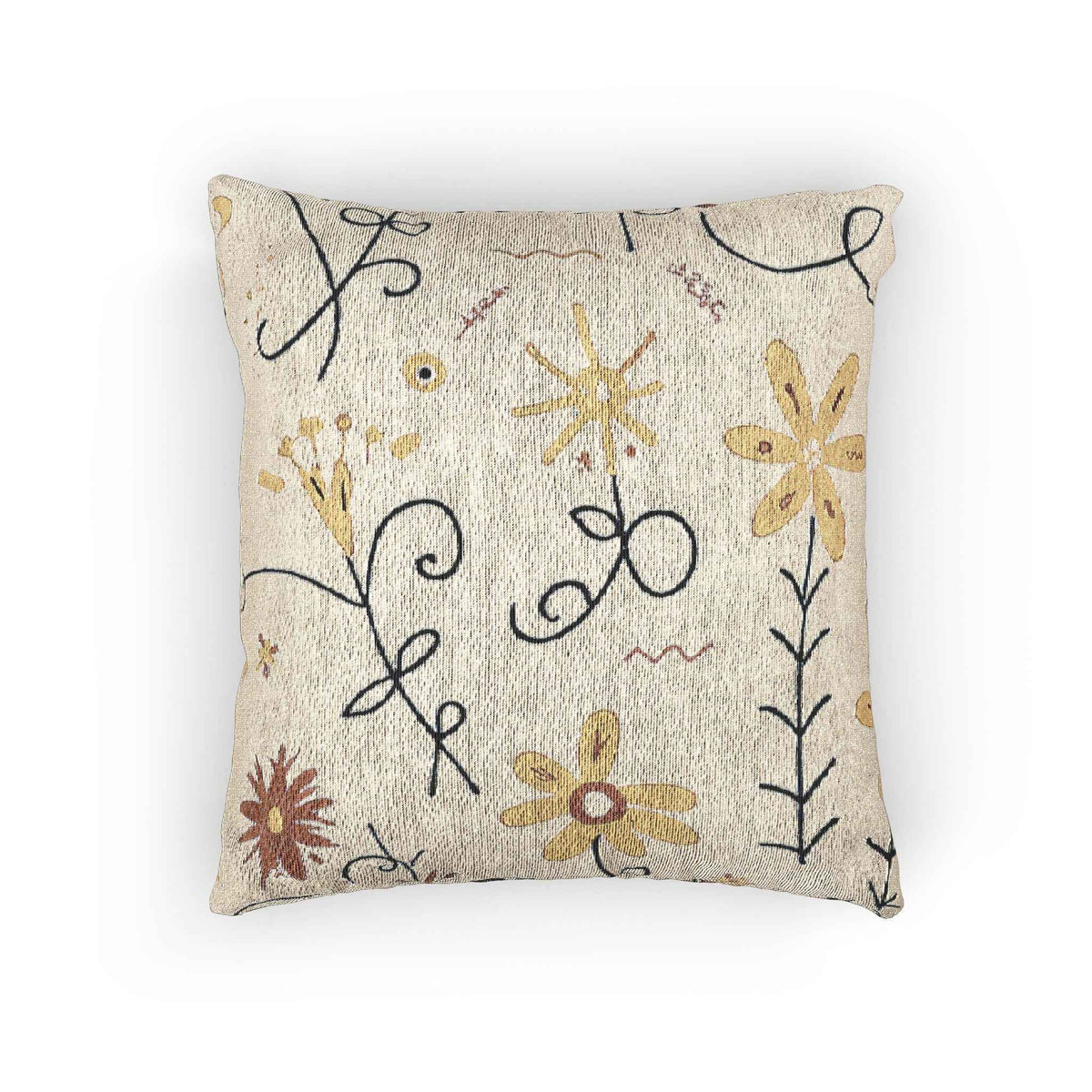 Neutral Floral Embroidered Woven Pillow | Boho Farmhouse Throw Cushion