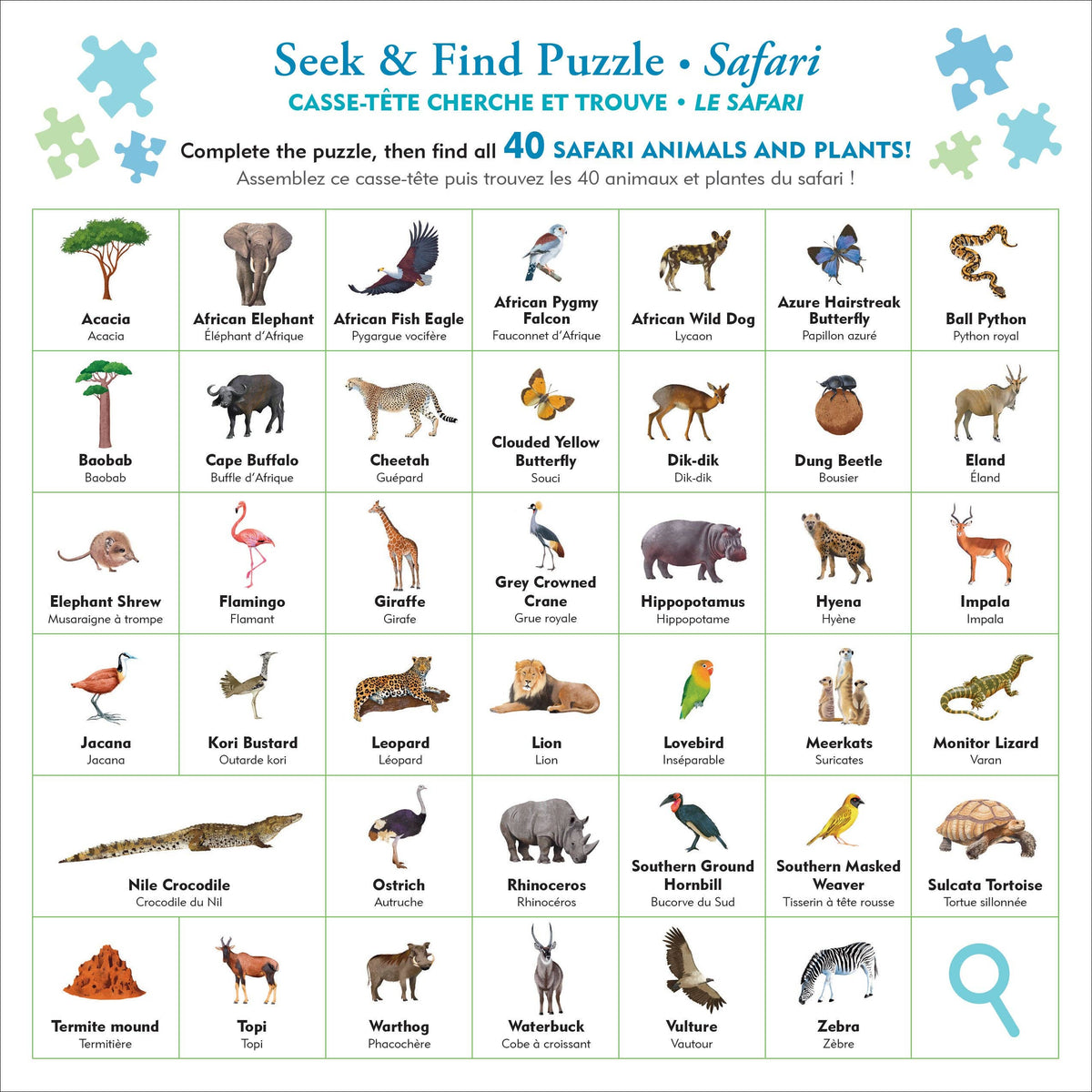 Peter Pauper Press - Safari Seek & Find 100-Piece Jigsaw Puzzle - Ages 5+