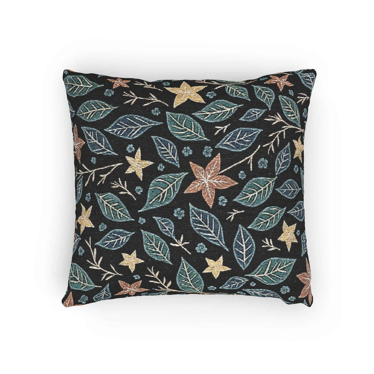 Floral Starleaf Pattern Woven Pillow | Botanical Night Leaves