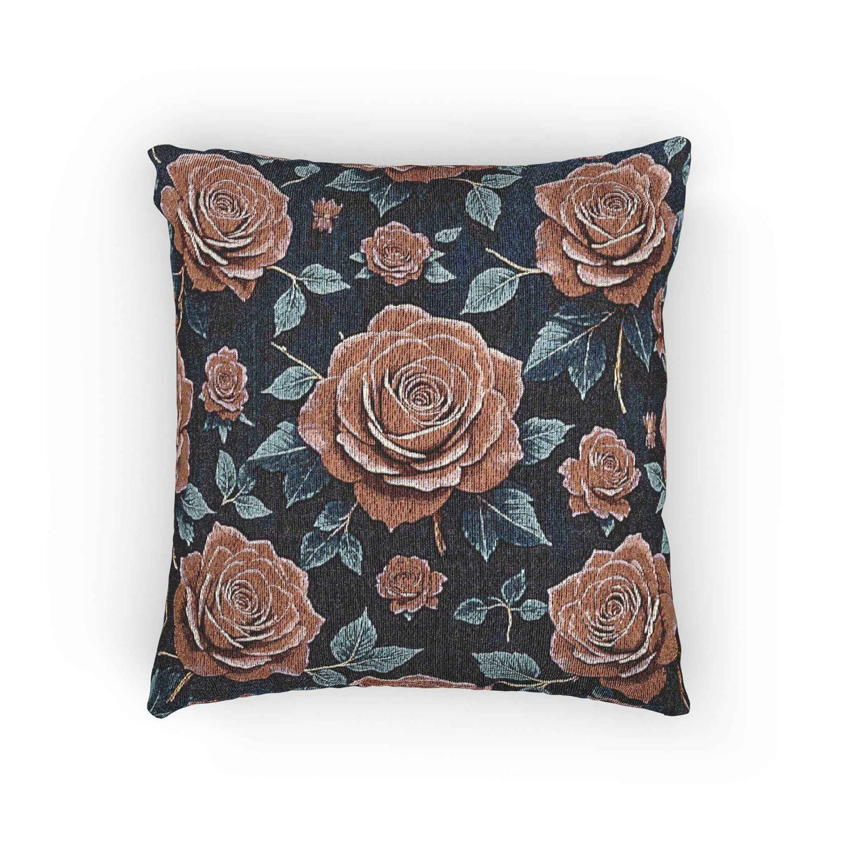 Vintage Rose Woven Pillow | Floral Needlepoint Style, Navy Background