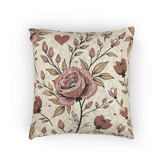 Vintage Pink Rose Woven Pillow | Floral Tapestry Cushion, Cottagecore Decor