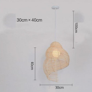 Snail Rattan Pendant Light, Creative Art Southeast Asia Vintage Pendant Lamp Reading Room Wicker Light