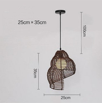 Snail Rattan Pendant Light, Creative Art Southeast Asia Vintage Pendant Lamp Reading Room Wicker Light