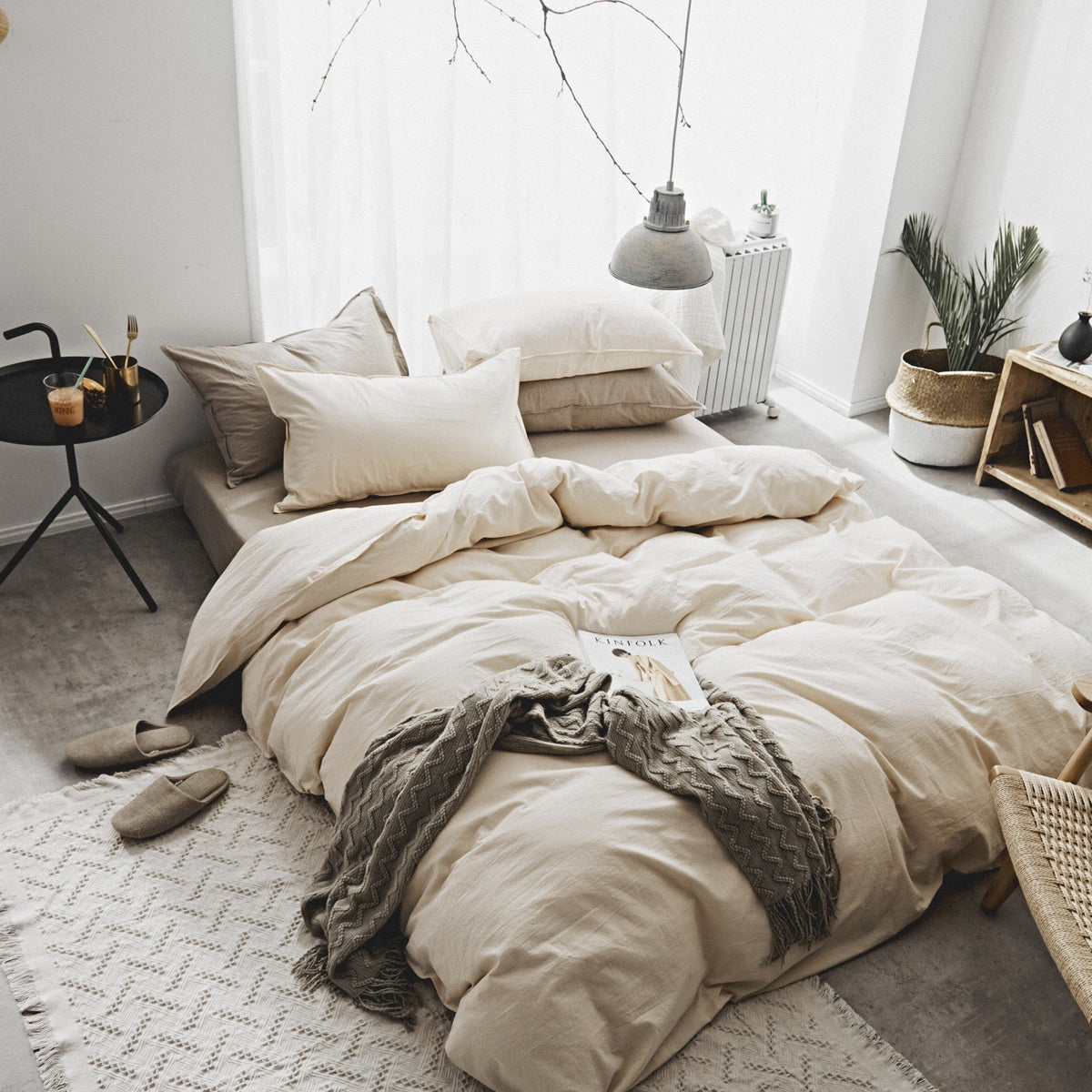 Washed Cotton Nordic Bedding Set Solid Color Duvet Cover