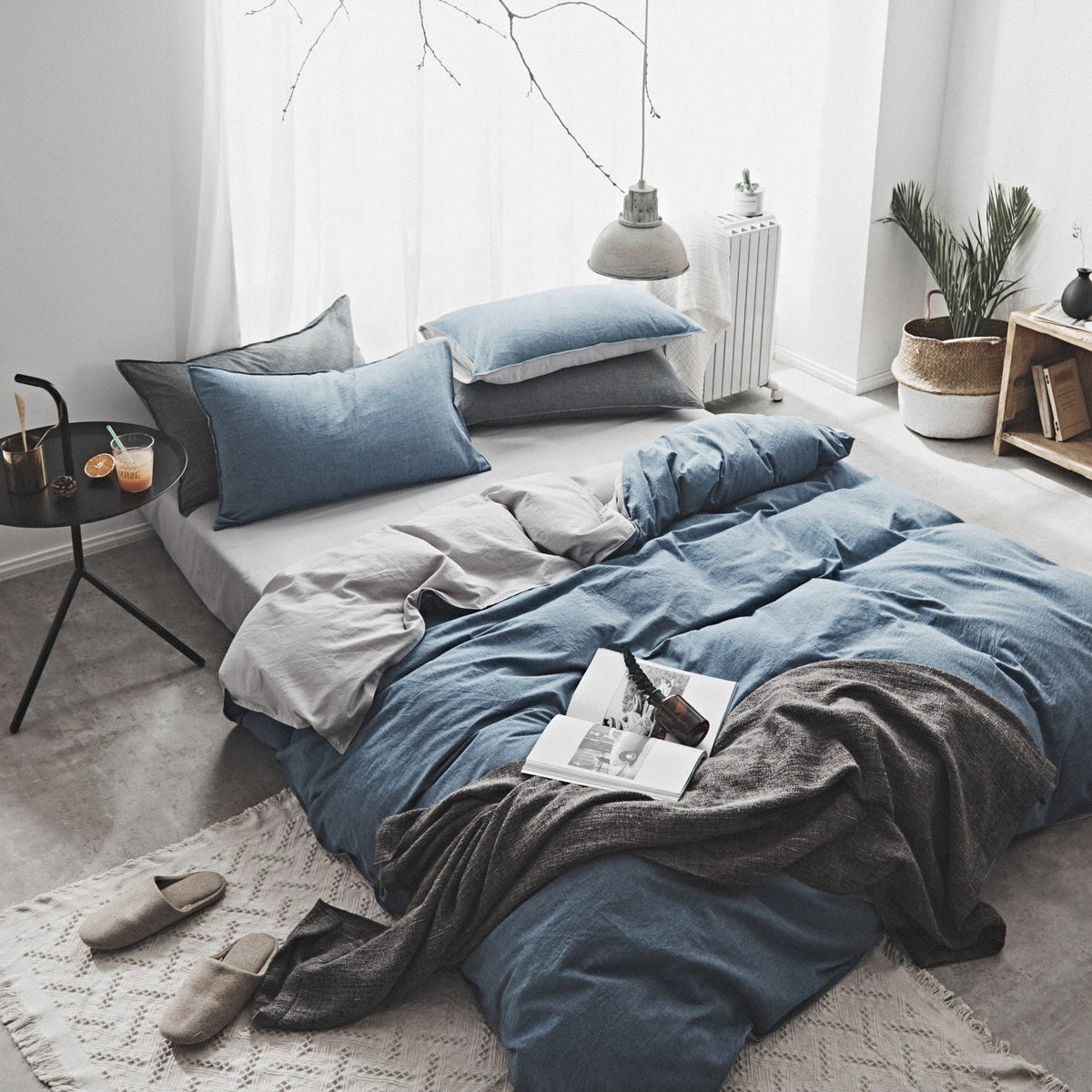 Washed Cotton Nordic Bedding Set Solid Color Duvet Cover
