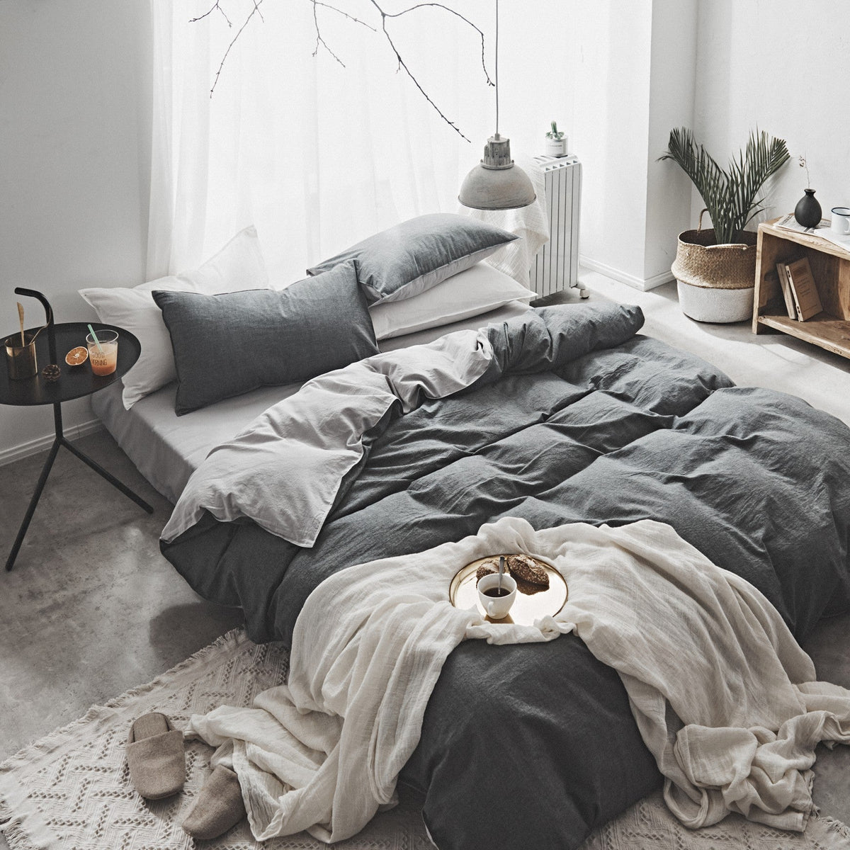 Washed Cotton Nordic Bedding Set Solid Color Duvet Cover