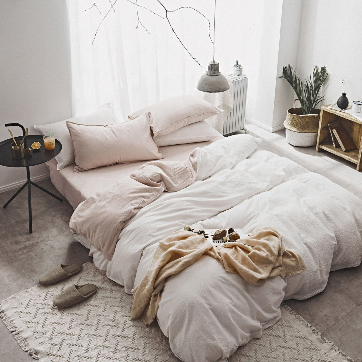 Washed Cotton Nordic Bedding Set Solid Color Duvet Cover