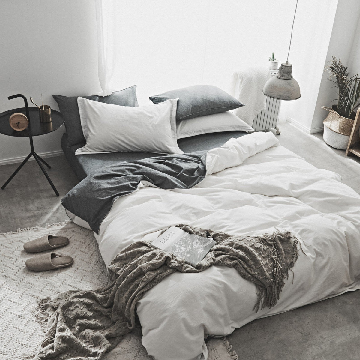 Washed Cotton Nordic Bedding Set Solid Color Duvet Cover