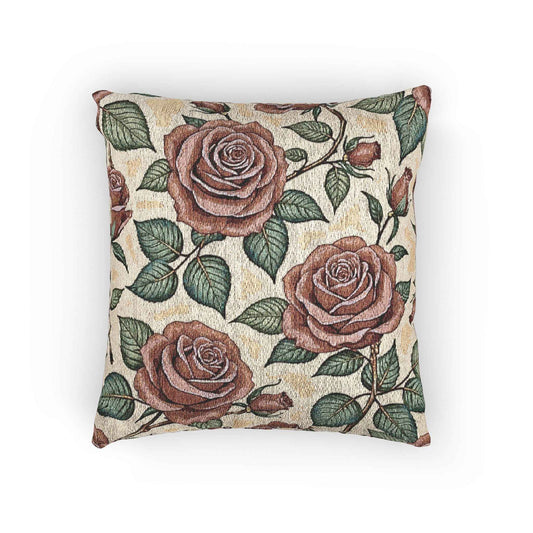 Vintage Rose Tapestry Woven Pillow | Floral Throw Pillow, Cottagecore Decor