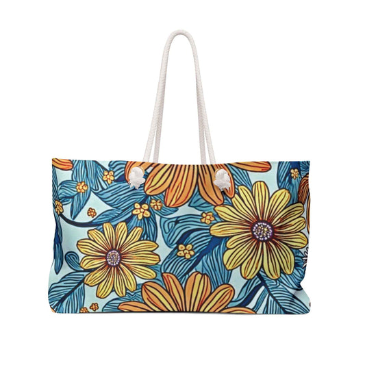Vintage Yellow Floral Weekender Bag | Diaper Tote, Travel & Gym Carrier