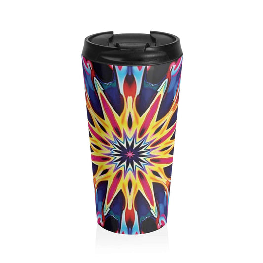 Kaleidoscope Mandala Stainless Steel Travel Mug — Colorful Psychedelic Tumbler
