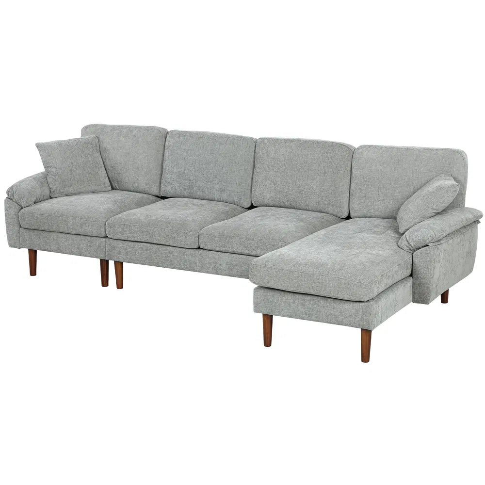 Grey L-Shape Sectional Sofa – Modern Reversible Chaise Couch with Pillows & Wooden Legs (United States & Canada Delivery Only)
