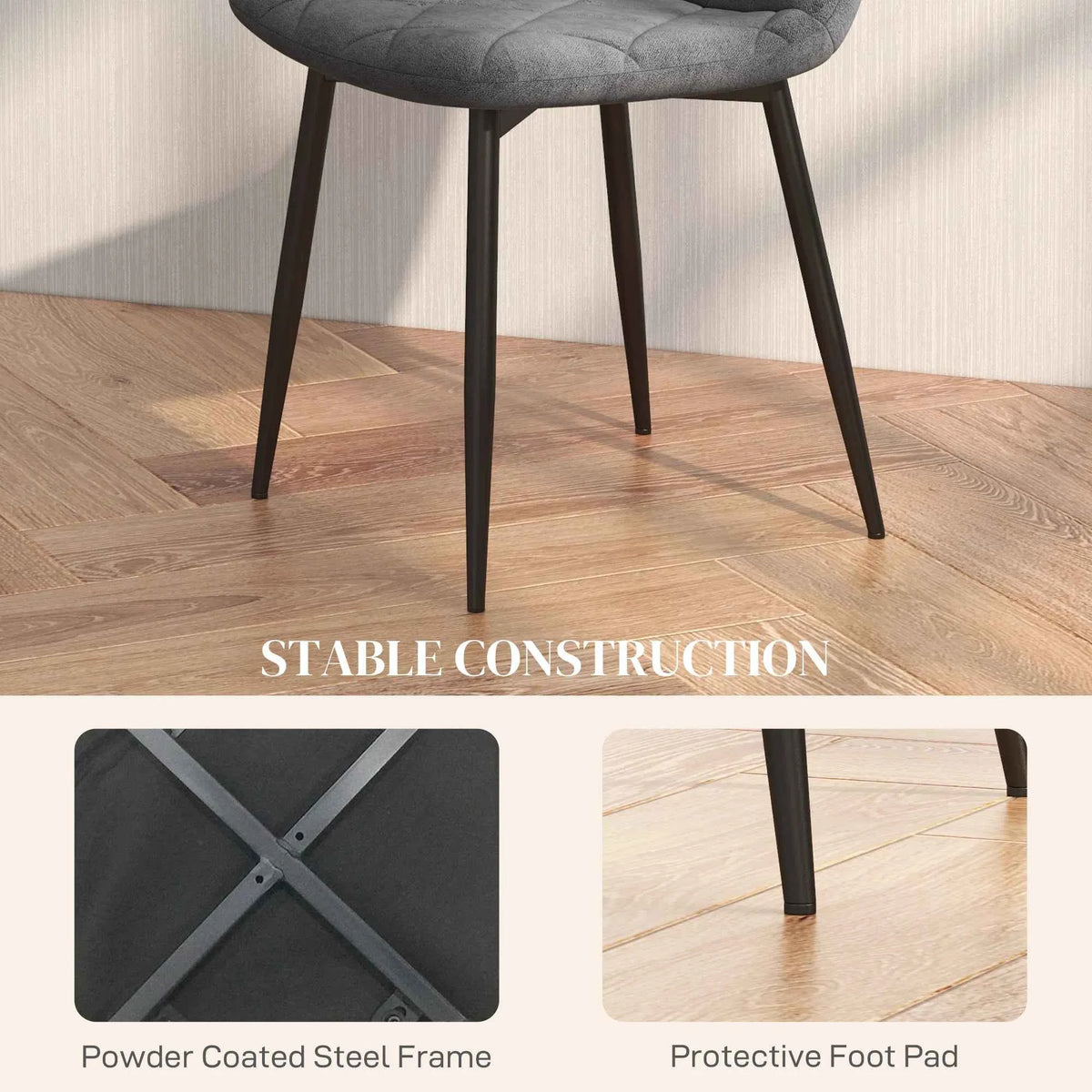Set of 4 Grey Upholstered Dining Chairs – Modern Kitchen & Dining Room Chairs with Steel Legs (United States & Canada Delivery Only)