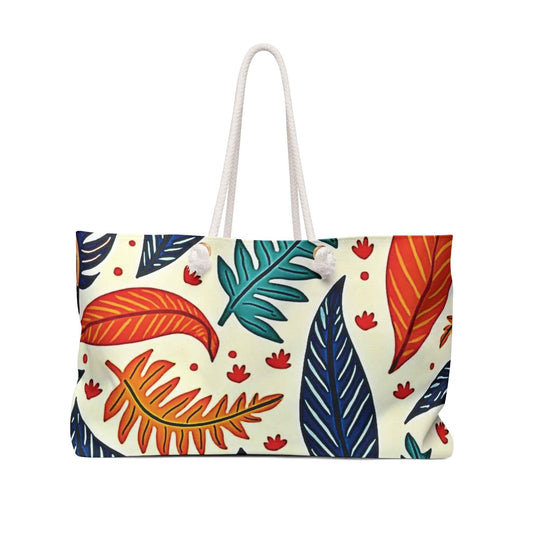 Colorful Tropical Leaves Weekender Bag | Leaf Pattern Travel Tote