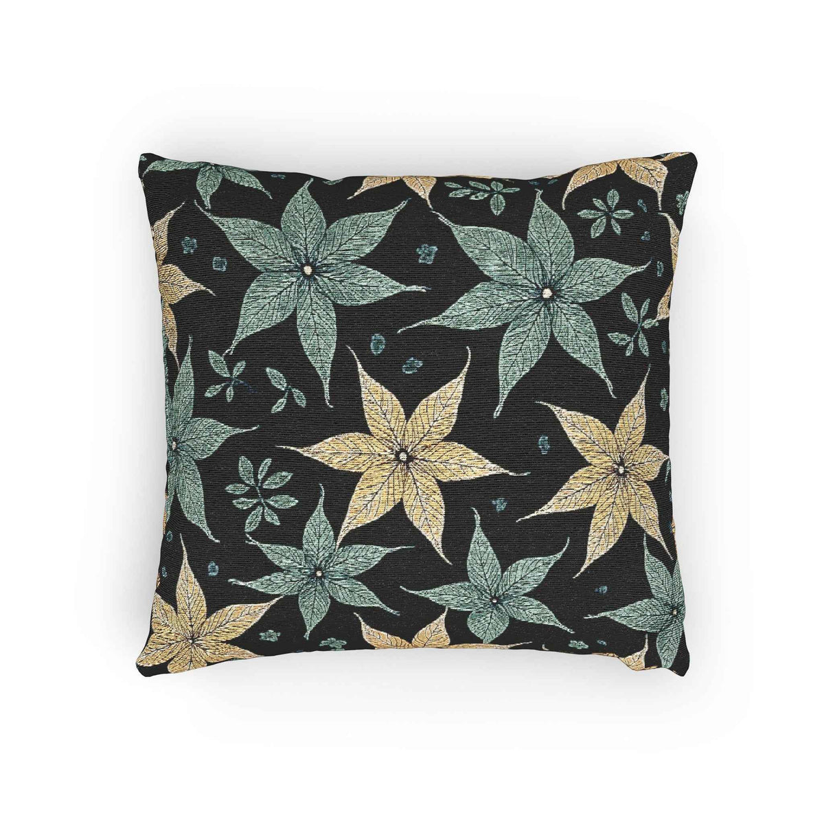 Star Floral Pattern Woven Pillow | Teal Gold Floral Throw Pillow