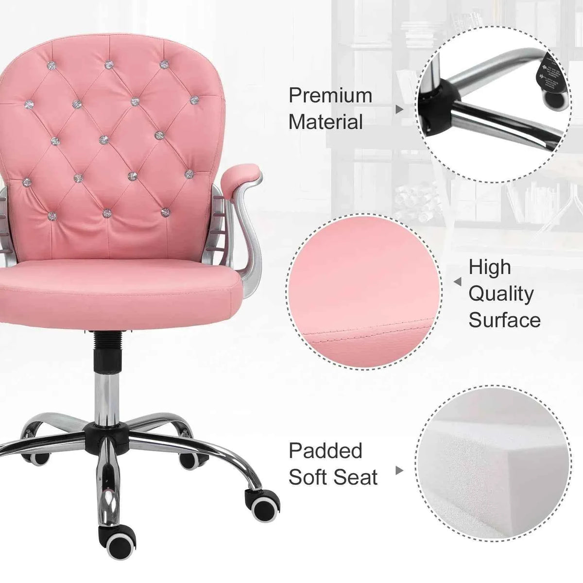 Pink Office Chair – Adjustable Height Computer Desk Chair with Tufted Back (United States & Canada Delivery Only)