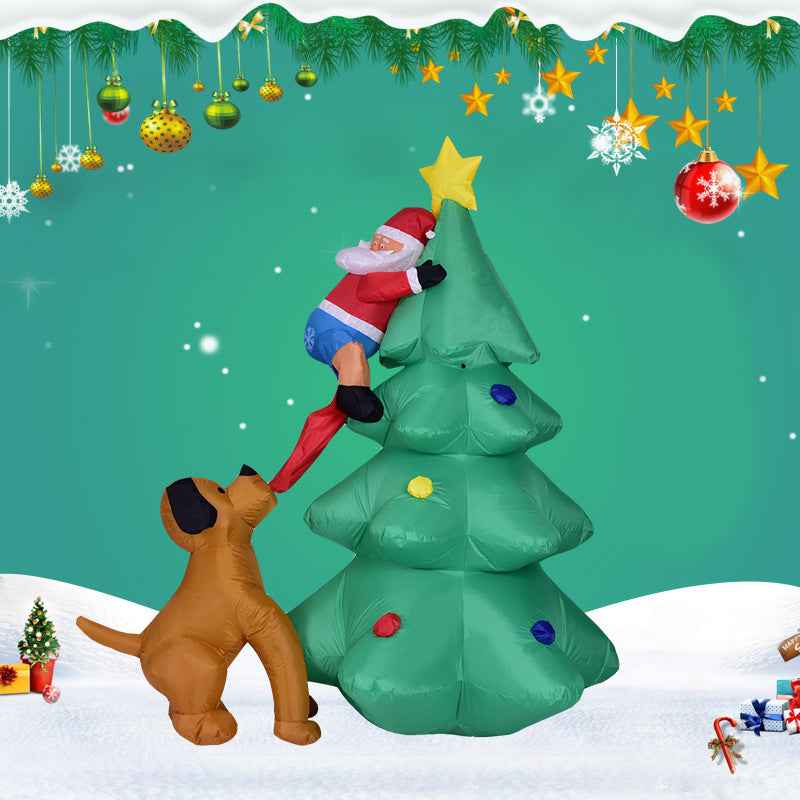 Inflatable Santa Climbing Christmas Tree Outdoor Yard Decoration – 1.8m Blow-Up Holiday Decor with Dog