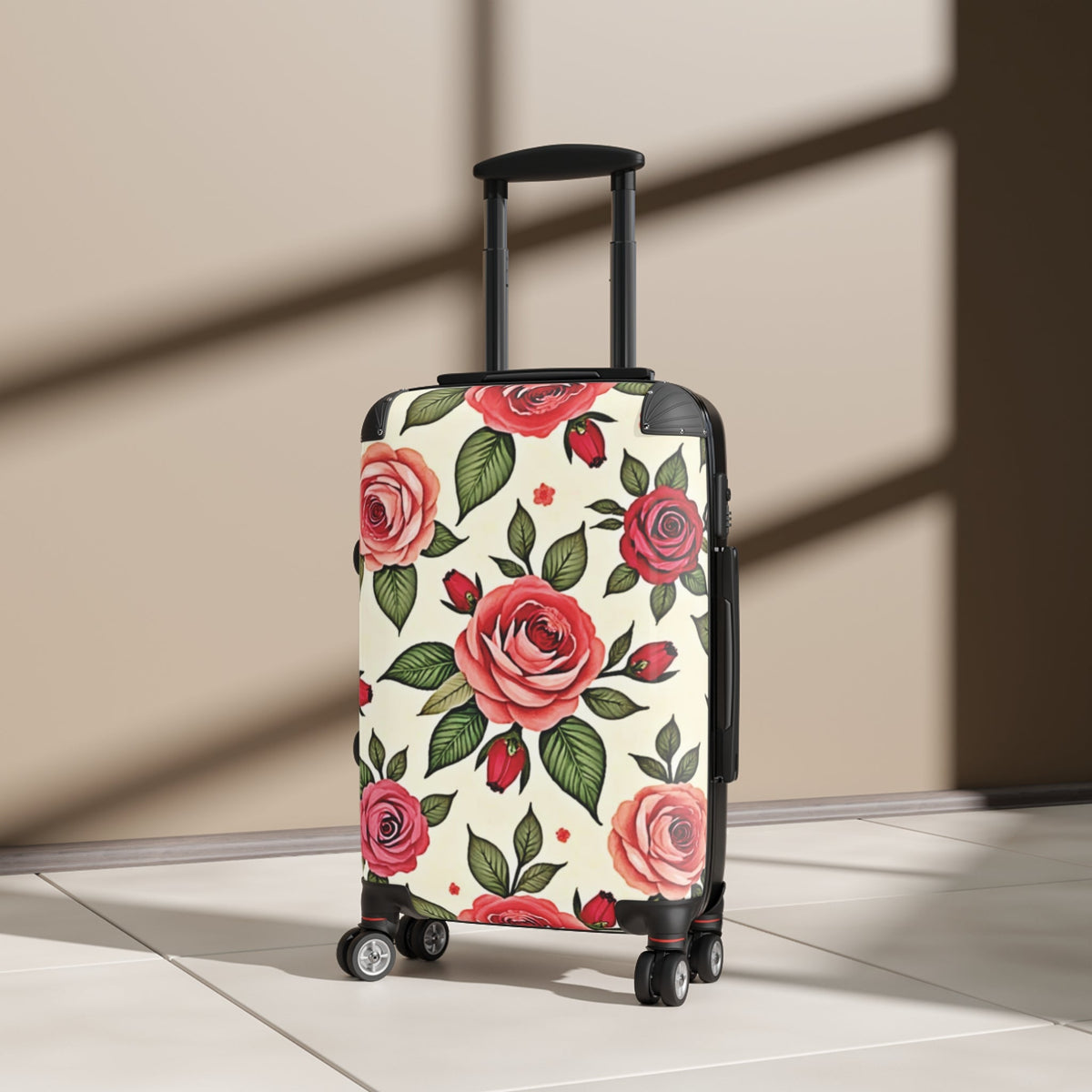 Rose Print Suitcase – Vintage Floral Carry-On Luggage