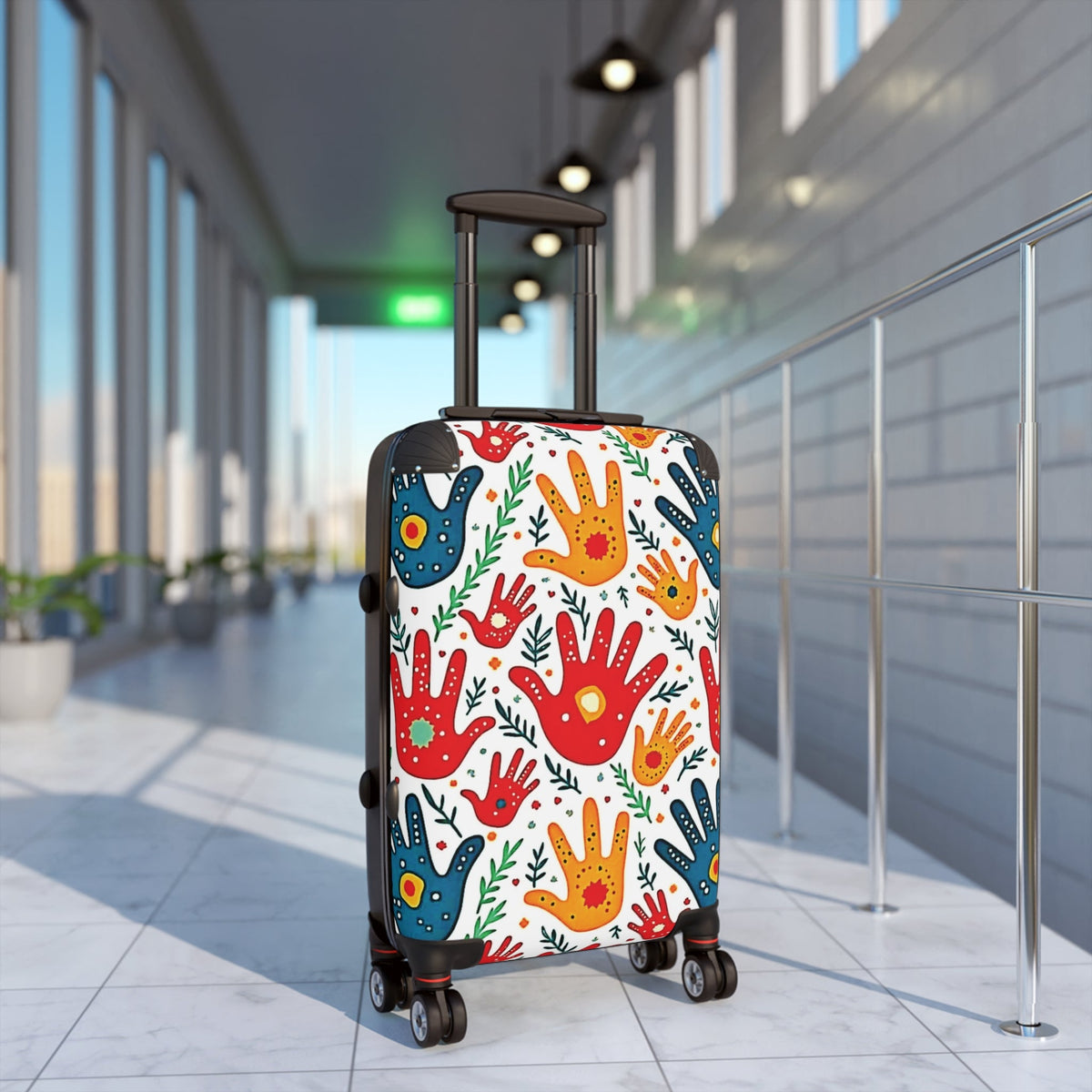 Colorful Handprint Pattern Suitcase — Playful Travel Carry-On for Kids & Families