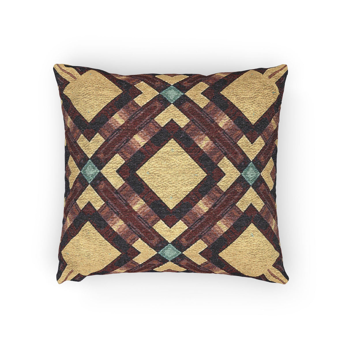 Woven Pillow — Geometric Boho Throw Pillow with Warm Earth Tones