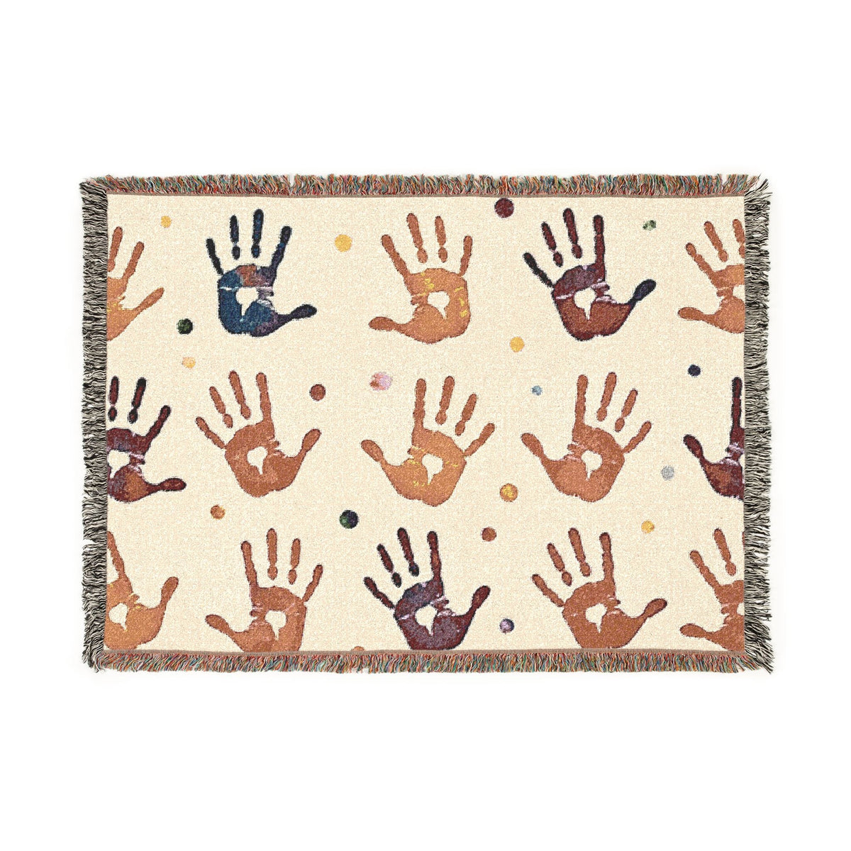 Handprint Woven Blanket — Cozy Decorative Throw with Playful Handprint Pattern